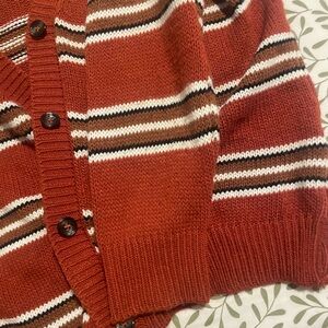 Women’s Striped Cardigan Sweater - Rust and White